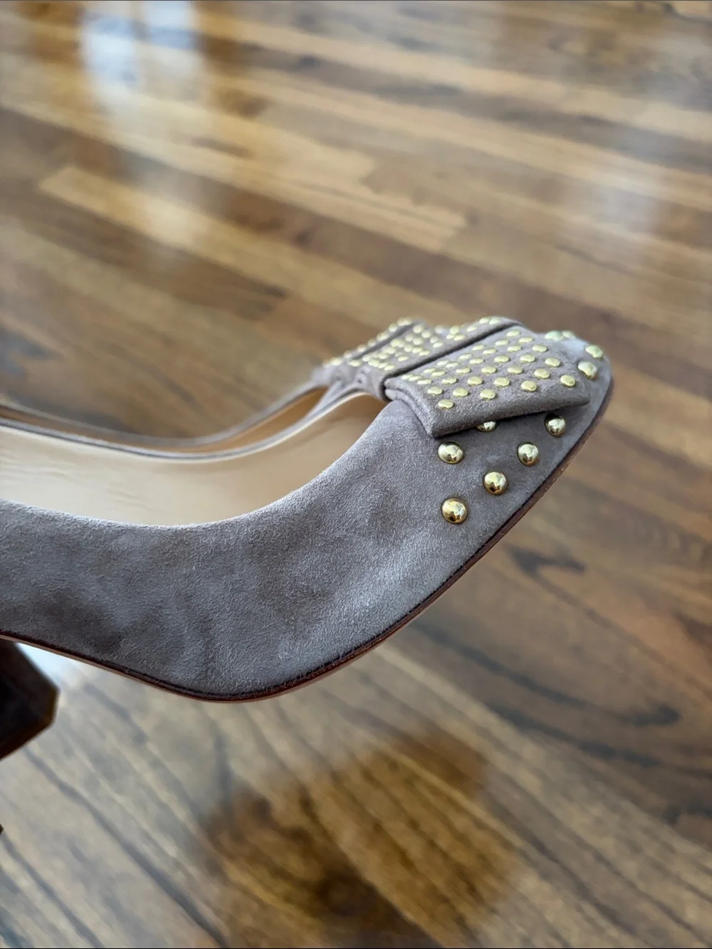 J. Crew Taupe Suede Studded Round Toe High Heel Pumps